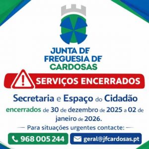 2025/27 - Encerramento EC e Secretaria da Junta de Freguesia de 30 de dezembro de 2025 a 02 de janeiro de 2026