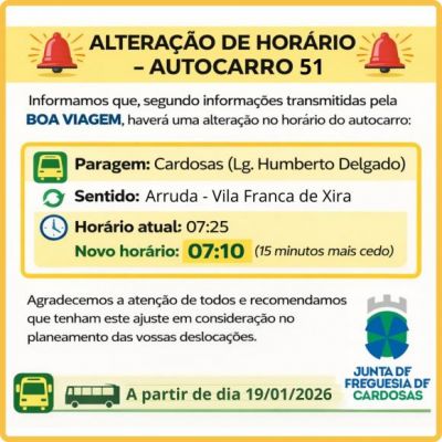 Altera&ccedil;&atilde;o de Hor&aacute;rio - Autocarro 51 